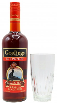 Goslings Highball Glass & 151 Proof Black Seal Rum